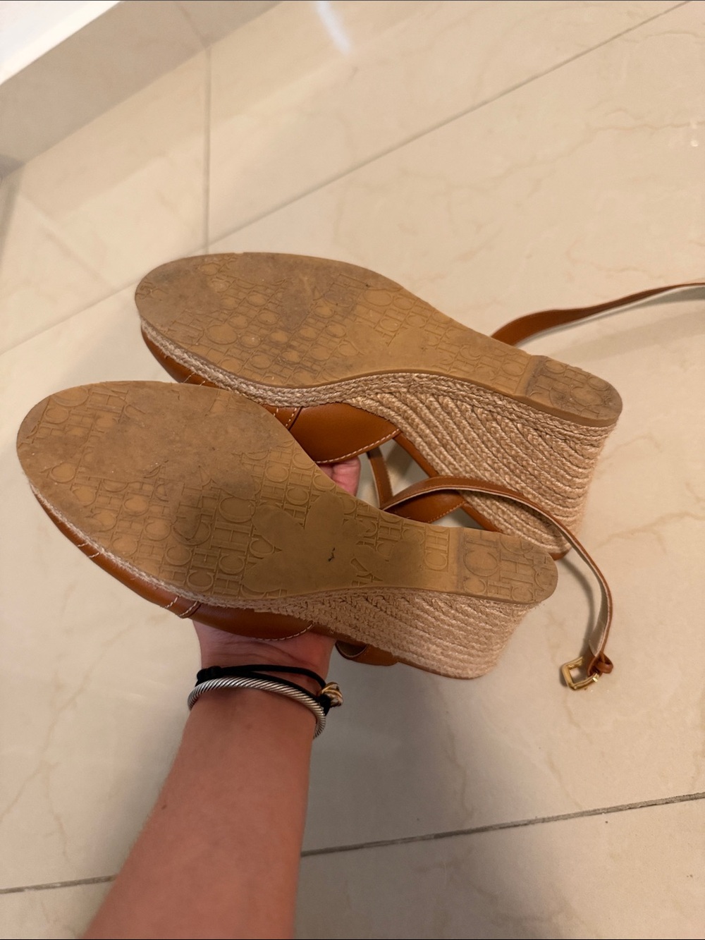 Carolina Herrera Cognac Leather Espadrille Sandals with Ankle Straps - Picture 3 of 4